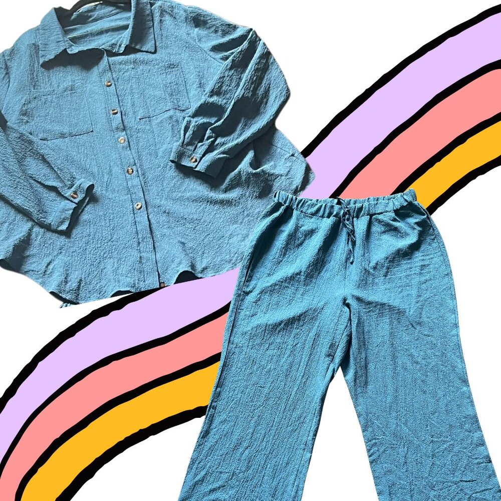 Two-Piece Crinkle Cotton Lounge Set – Size 2X (24” Flat Lay Width)